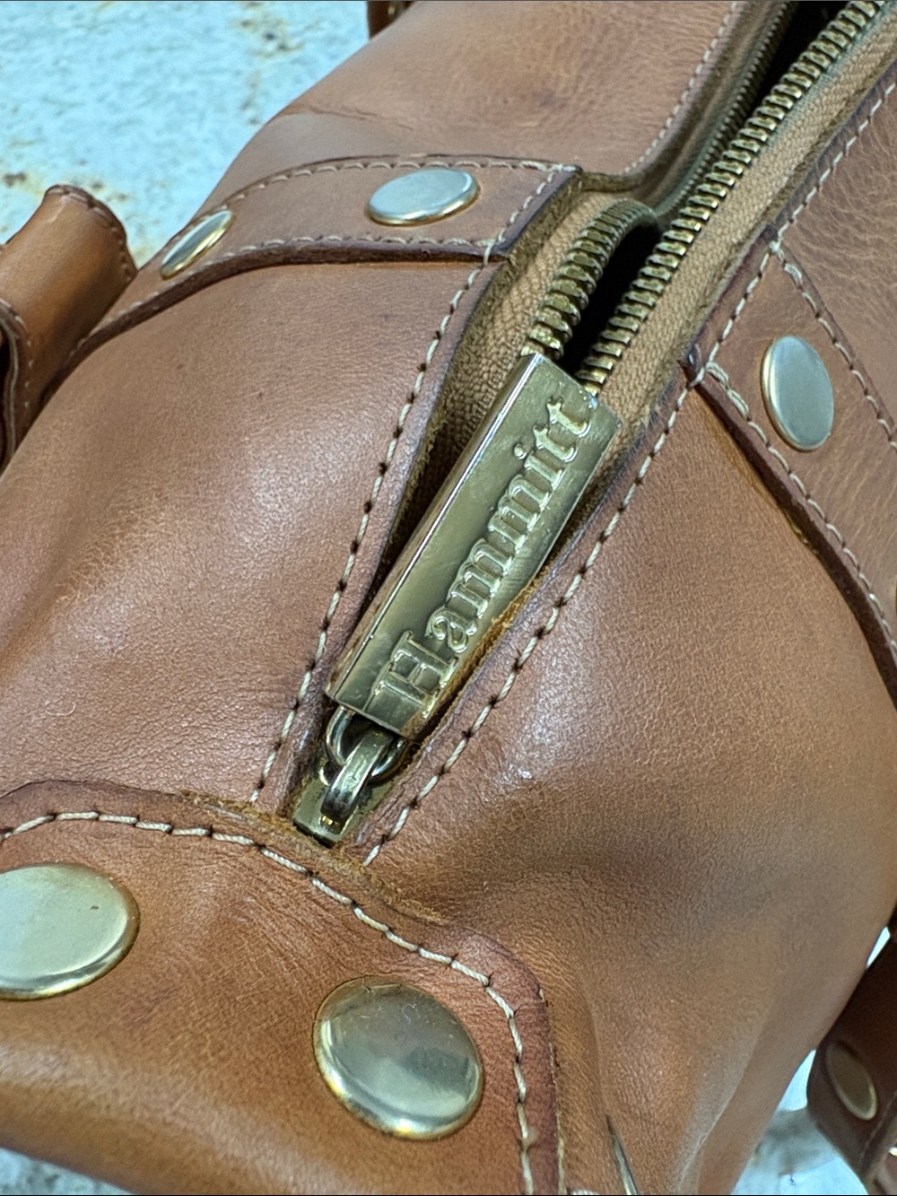 Hammitt Westwood Bag Elevated Chic Gold Studded Rivets Dr Brown Leather Satchel - Picture 14 of 14